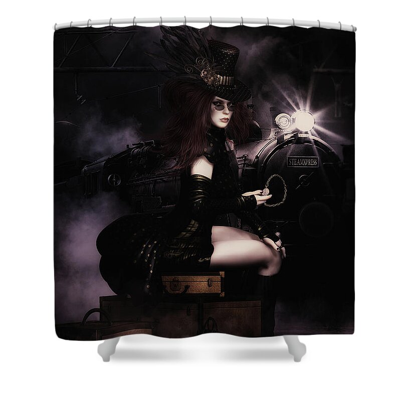 Steamxpress Shower Curtain featuring the digital art SteampunkXpress by Shanina Conway