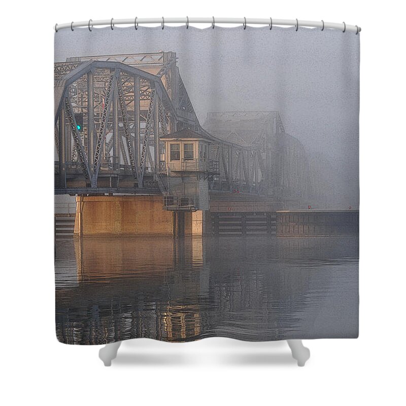 Steel Bridge Shower Curtain featuring the photograph Steel Bridge in Fog by Tim Nyberg