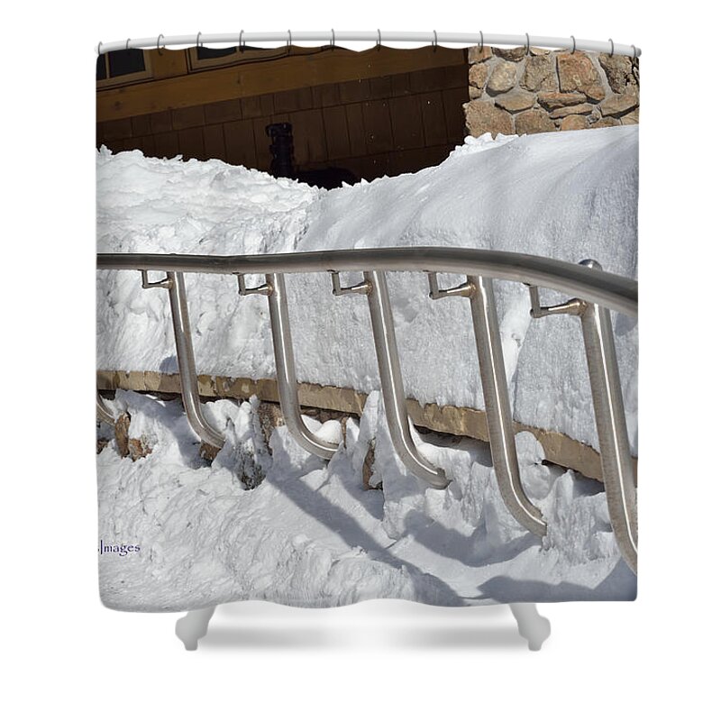 Snow Shower Curtain featuring the photograph Steel Hand Rail in Snow by Kae Cheatham