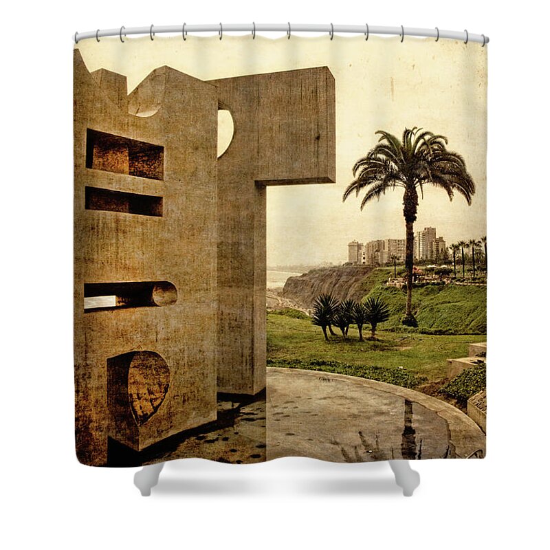 Stelae In The Park Shower Curtain featuring the photograph Stelae in the Park - Miraflores Peru by Mary Machare