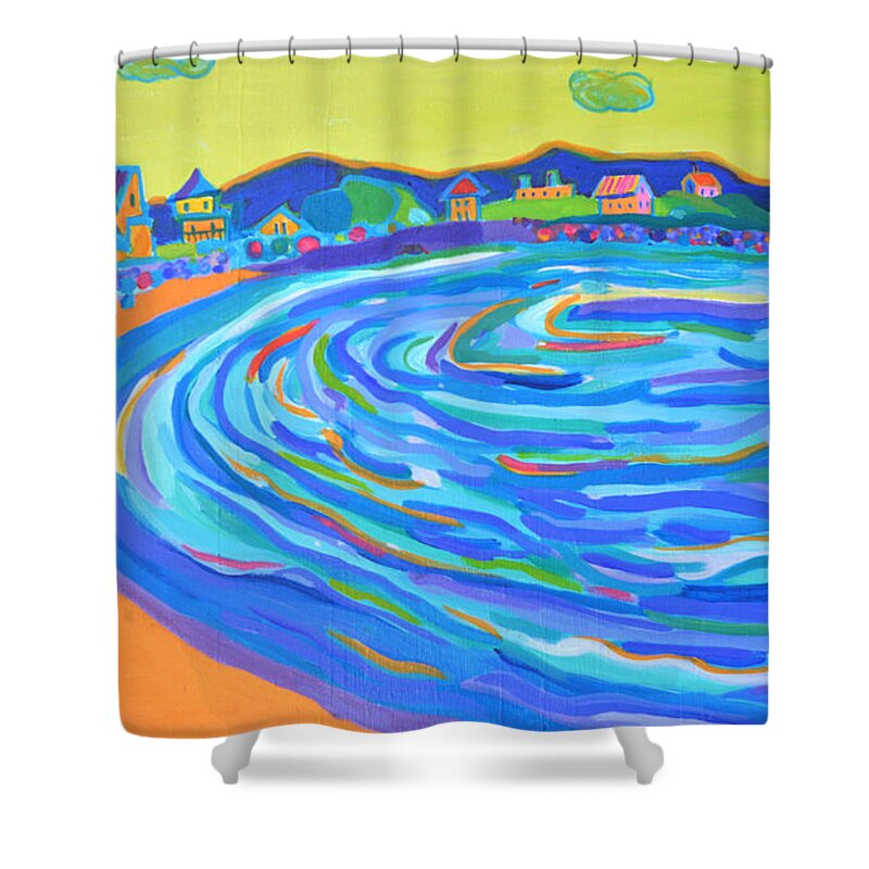 Staircases Shower Curtain featuring the painting Steps to Plaice Cove Beach NH by Debra Bretton Robinson