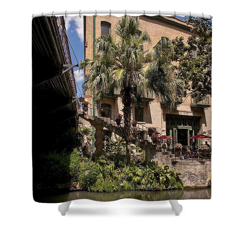 Architecture Shower Curtain featuring the photograph Steps to San Antonio Riverwalk by Steven Sparks