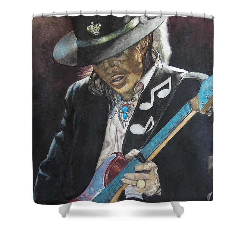 Stevie Ray Vaughan Shower Curtain featuring the painting Stevie Ray Vaughan by Lance Gebhardt