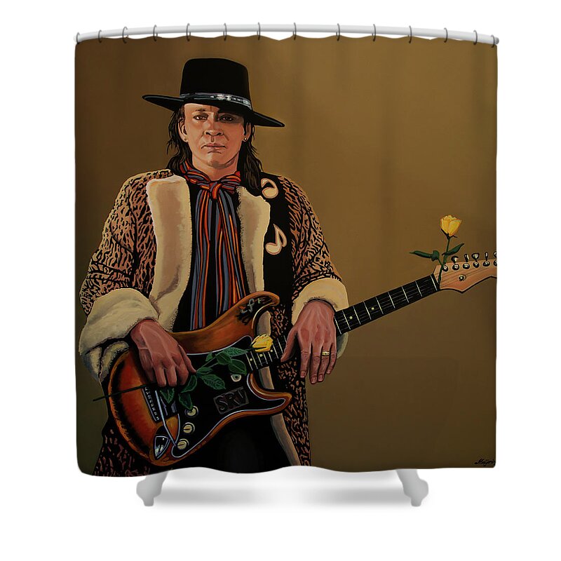 Stevie Ray Vaughan Shower Curtain featuring the painting Stevie Ray Vaughan 2 by Paul Meijering