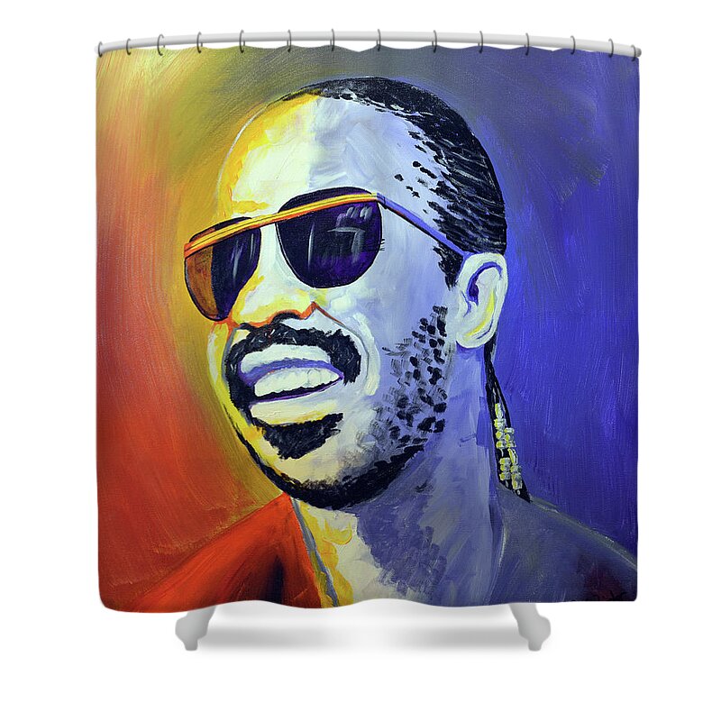Stevie Shower Curtain featuring the painting Stevie Wonder by Lee Winter