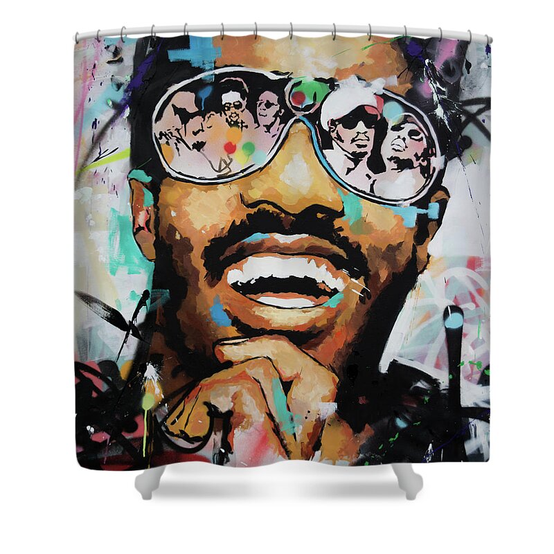 Tevie Wonder Shower Curtain featuring the painting Stevie Wonder Portrait by Richard Day