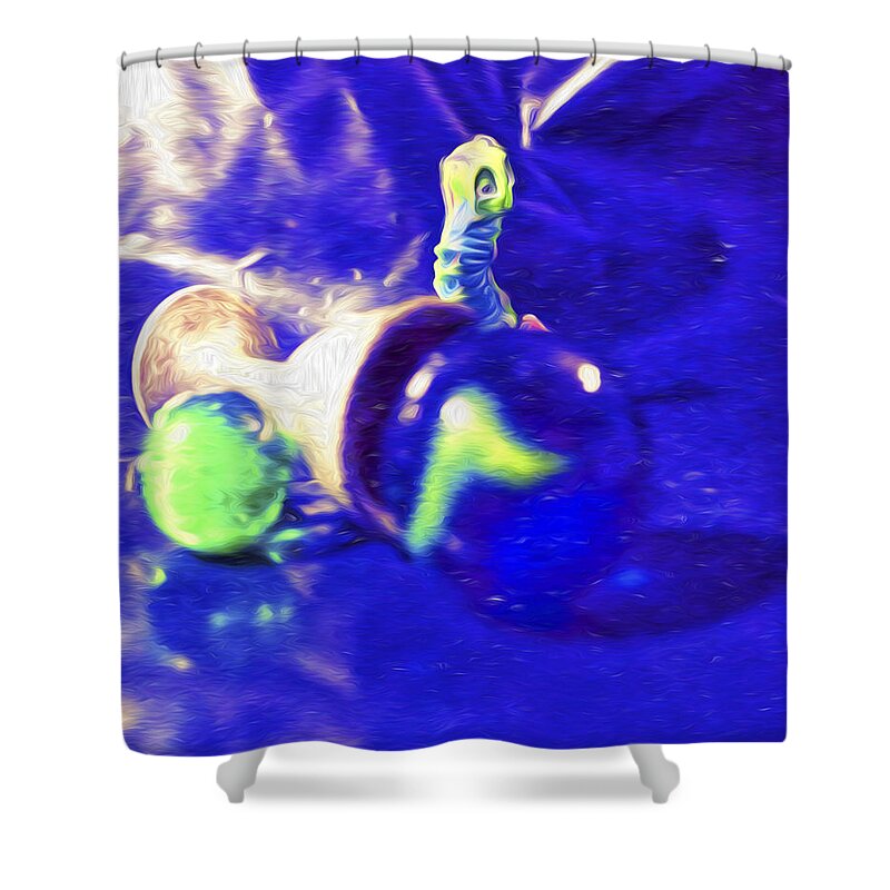  Shower Curtain featuring the digital art Still Life in Blue by Cathy Anderson