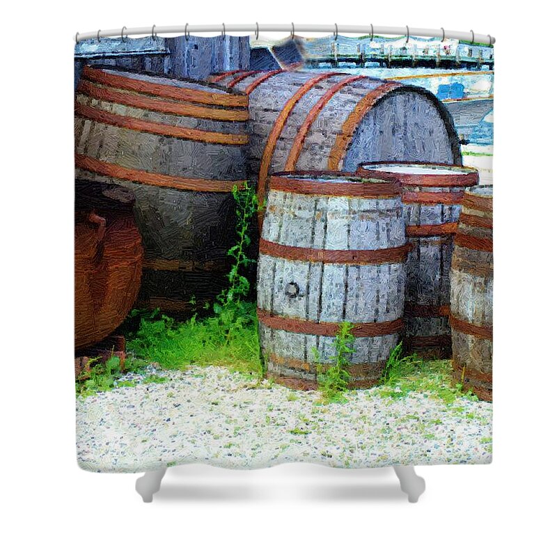 Antique Shower Curtain featuring the painting Still Life with Barrels by RC DeWinter