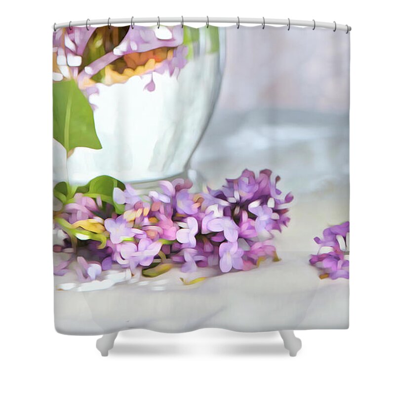 Theresa Tahara Shower Curtain featuring the photograph Still Life With Lilacs by Theresa Tahara