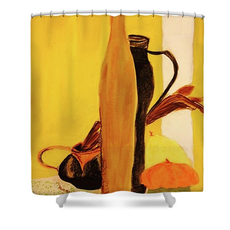 Still Life Shower Curtain featuring the pastel Still life with pumpkins by Manuela Constantin