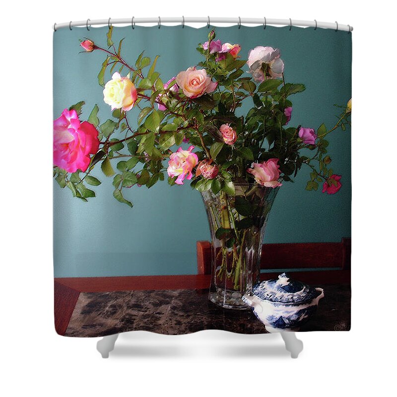 Roses Shower Curtain featuring the mixed media Still Life With Roses by Steve Karol