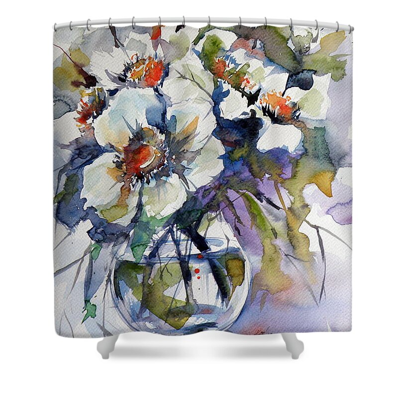 Still Life Shower Curtain featuring the painting Still life with white flowers by Kovacs Anna Brigitta