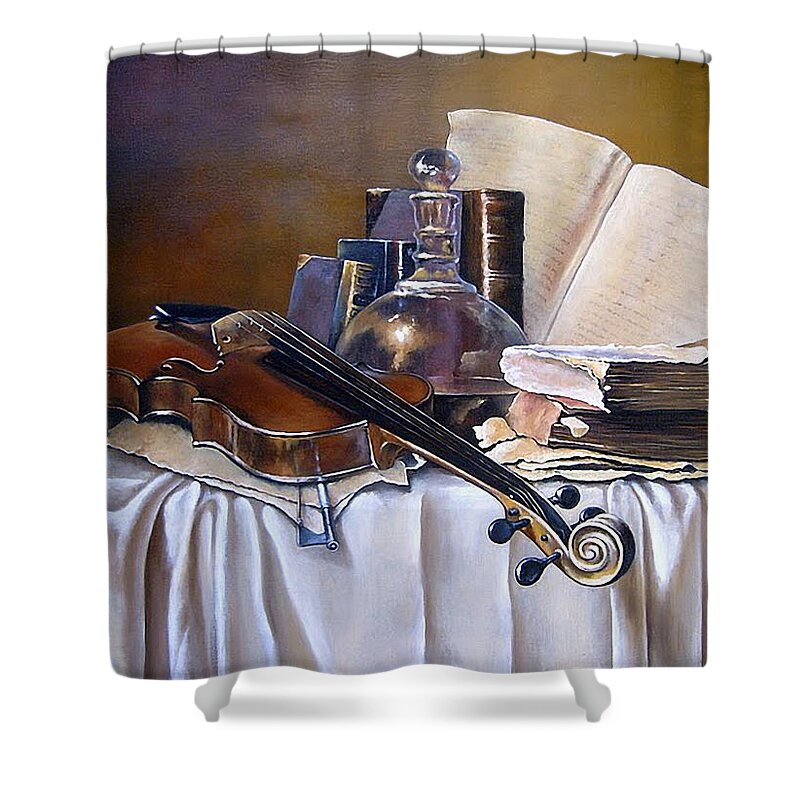Still Life Shower Curtain featuring the painting Still Life by Yaroslav CHYZHEVSKYI