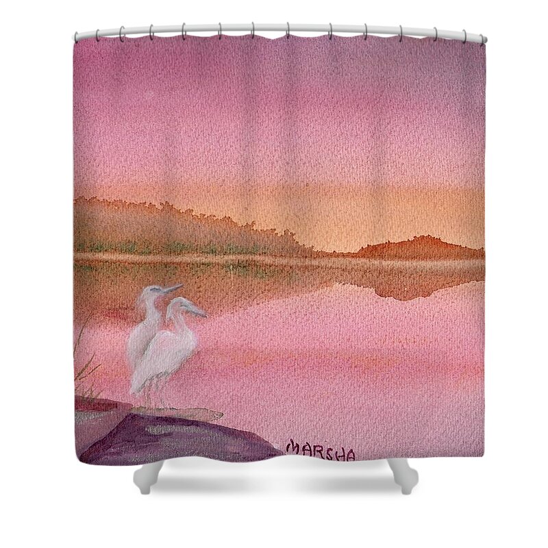 Sunset Shower Curtain featuring the painting Still Sunset by Marsha Woods