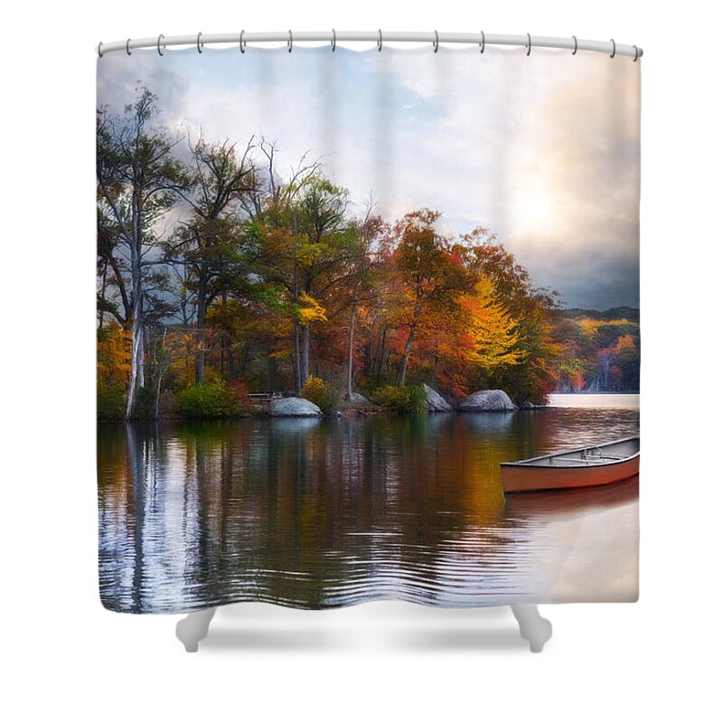 Boat Shower Curtain featuring the photograph Still Water Lake by Robin-Lee Vieira