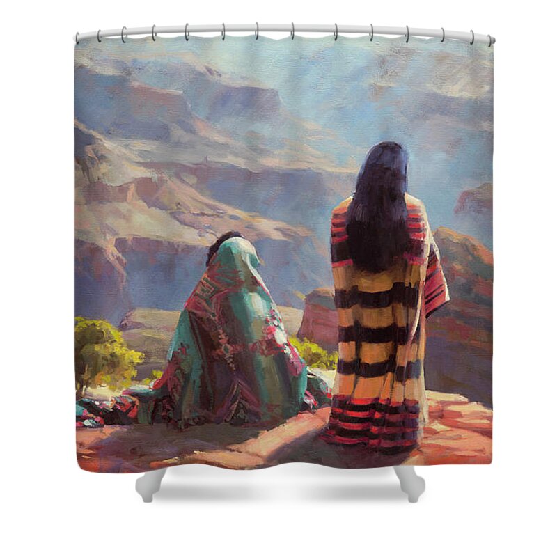 Southwest Shower Curtain featuring the painting Stillness by Steve Henderson