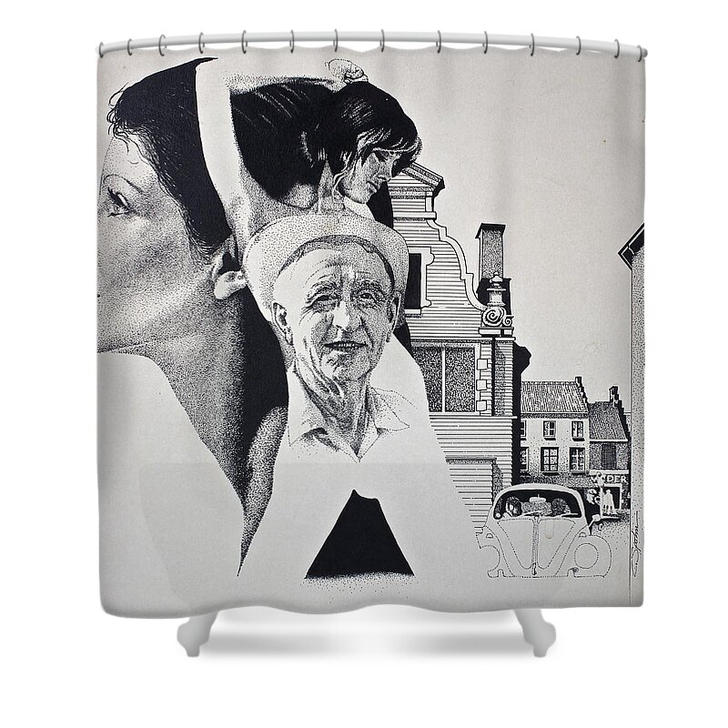 Portrait Shower Curtain featuring the painting Stipple 2 --over the hill by Cliff Spohn