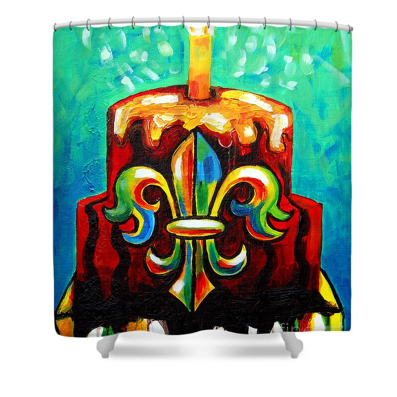Stl250 Cakeway To The West Payne Gentry House Fleur De Lis Cake Shower Curtain featuring the painting Stl250 Cakeway To The West Payne Gentry House Fleur De Lis Cake by Genevieve Esson