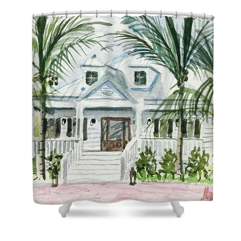 Tropical Shower Curtain featuring the painting Stock Island, Florida Keys by Maggii Sarfaty