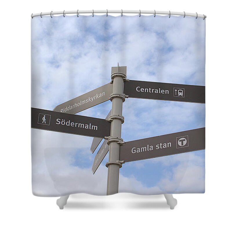 Stockholm Shower Curtain featuring the photograph Stockholm Street Signs by Linda Woods