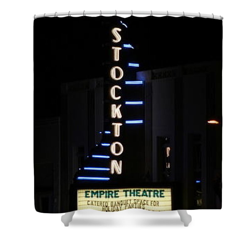 Stockton Shower Curtain featuring the photograph Stockton Theatre by Suzanne Lorenz
