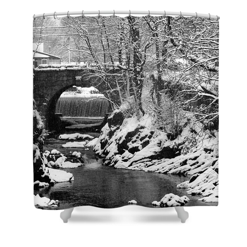 Water Shower Curtain featuring the photograph Stone-bridge by John Scates