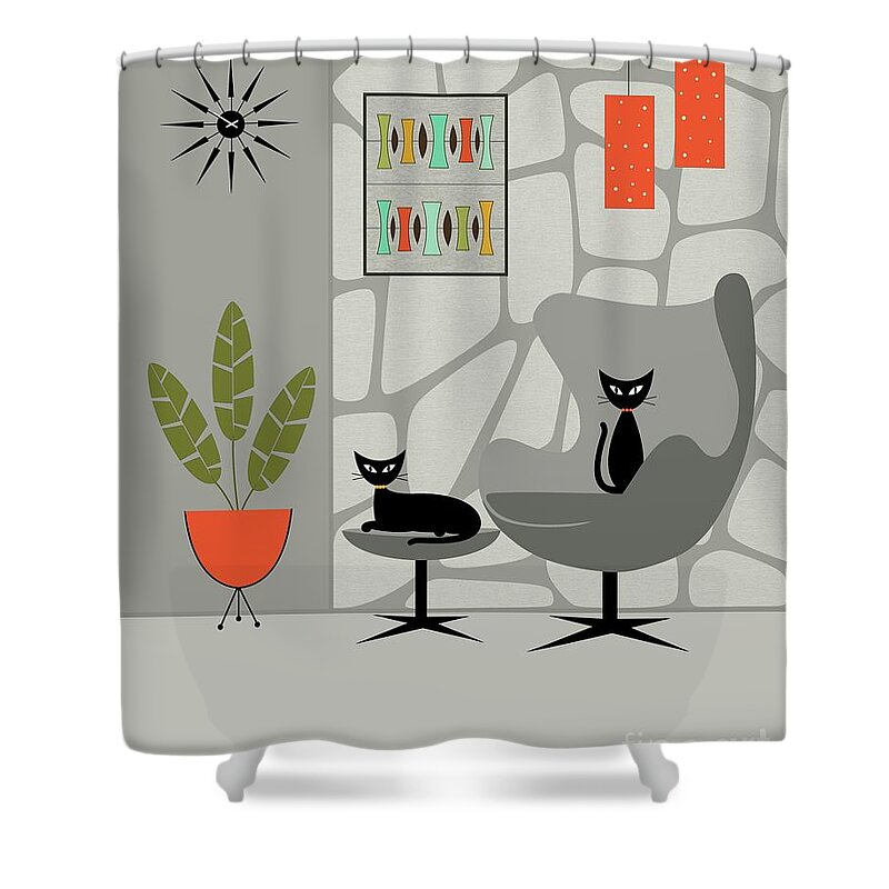 Mid Century Modern Shower Curtain featuring the digital art Stone Wall Gray Tones by Donna Mibus