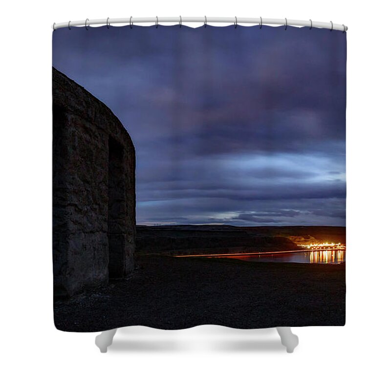 Night Shower Curtain featuring the photograph Stonehenge and the Columbia by Cat Connor