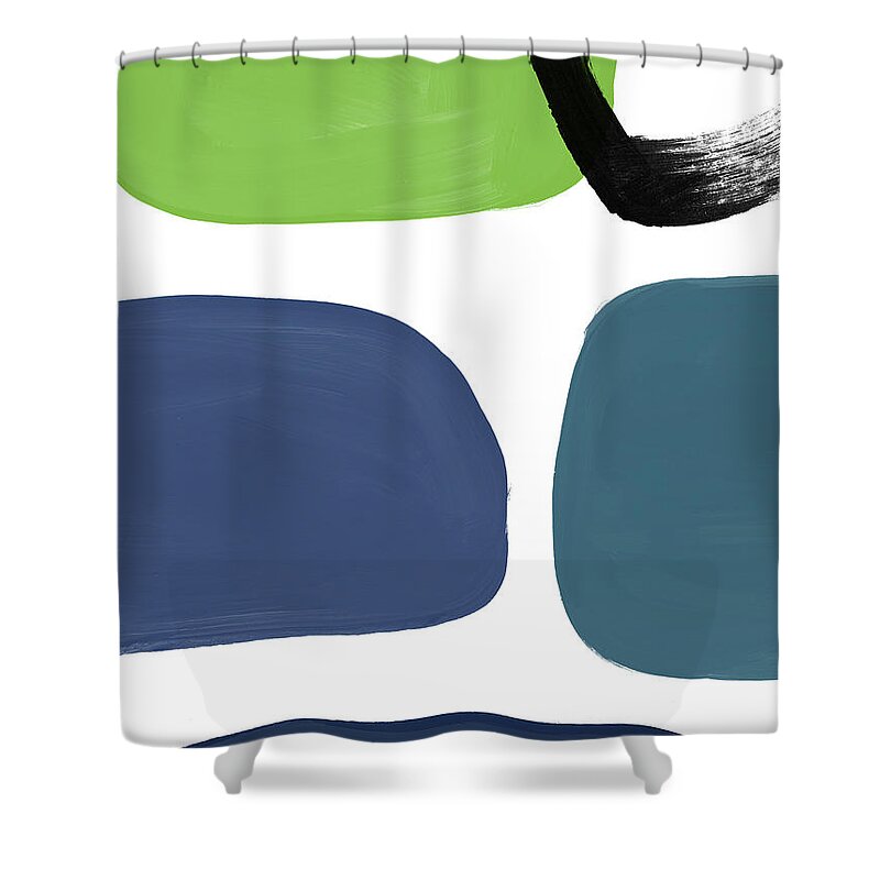 Blue Shower Curtain featuring the mixed media Stones 7- Modern Art by Linda Woods by Linda Woods