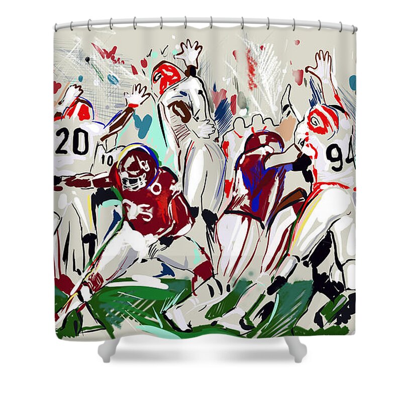 Uga Football Shower Curtain featuring the painting Stopped by John Gholson