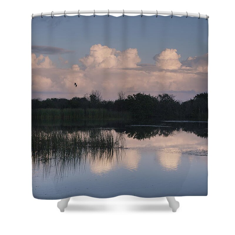 Colorful Shower Curtain featuring the photograph Storm at sunrise over the wetlands by David Watkins