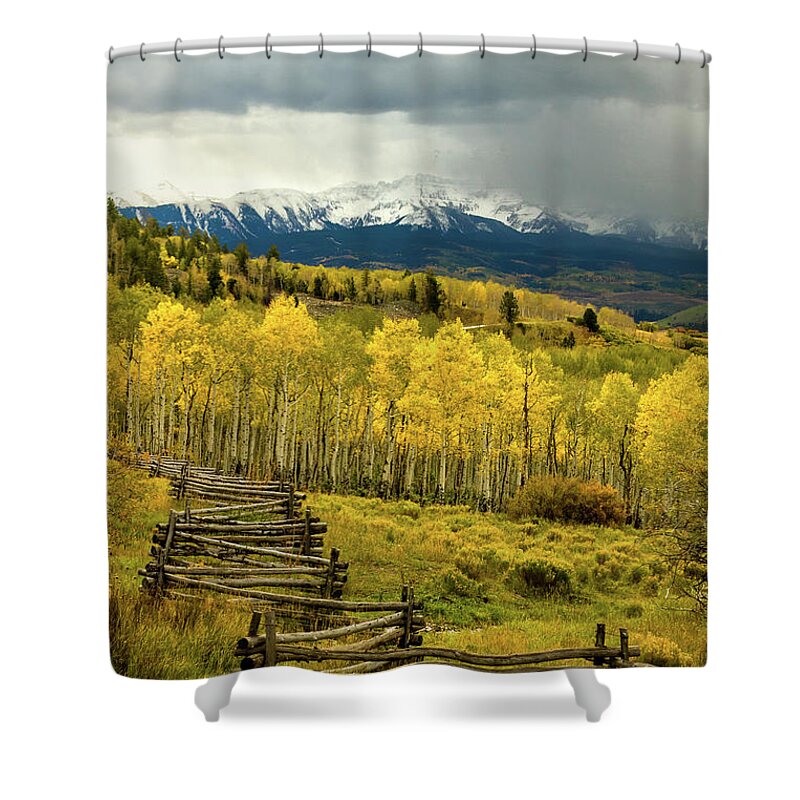 Fall Shower Curtain featuring the photograph Storm Clouds over the Dallas Divide by Ronda Kimbrow