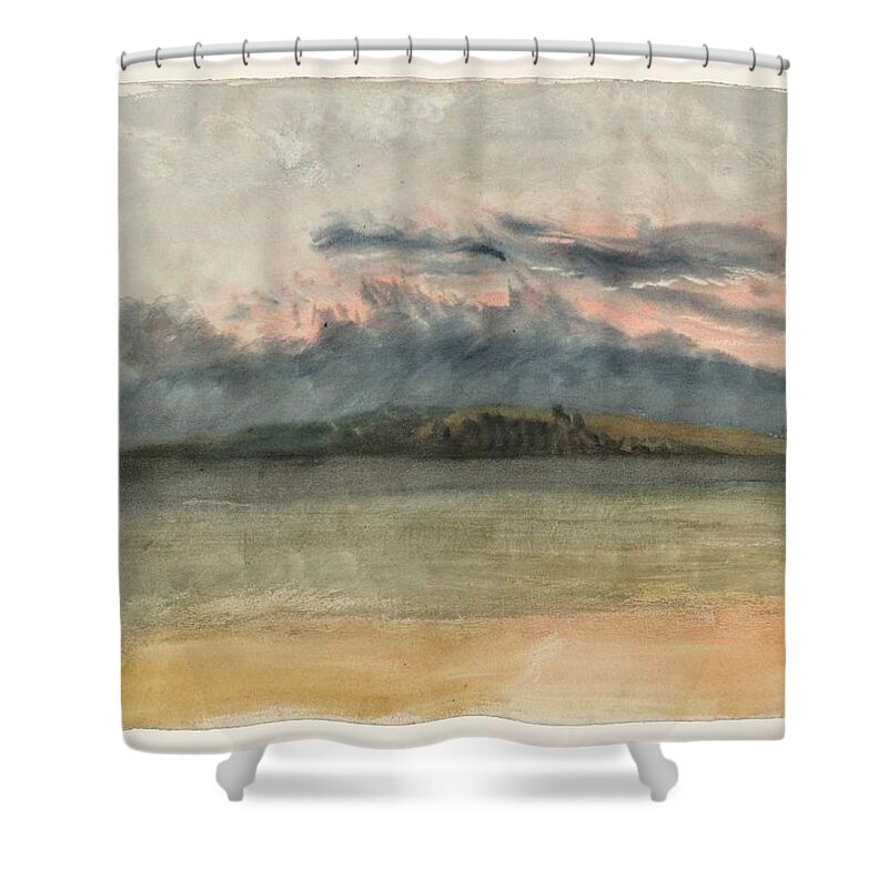 Joseph Mallord William Turner 1775�1851  Storm Clouds Sunset With A Pink Sky Shower Curtain featuring the painting Storm Clouds Sunset with a Pink Sky by Joseph Mallord