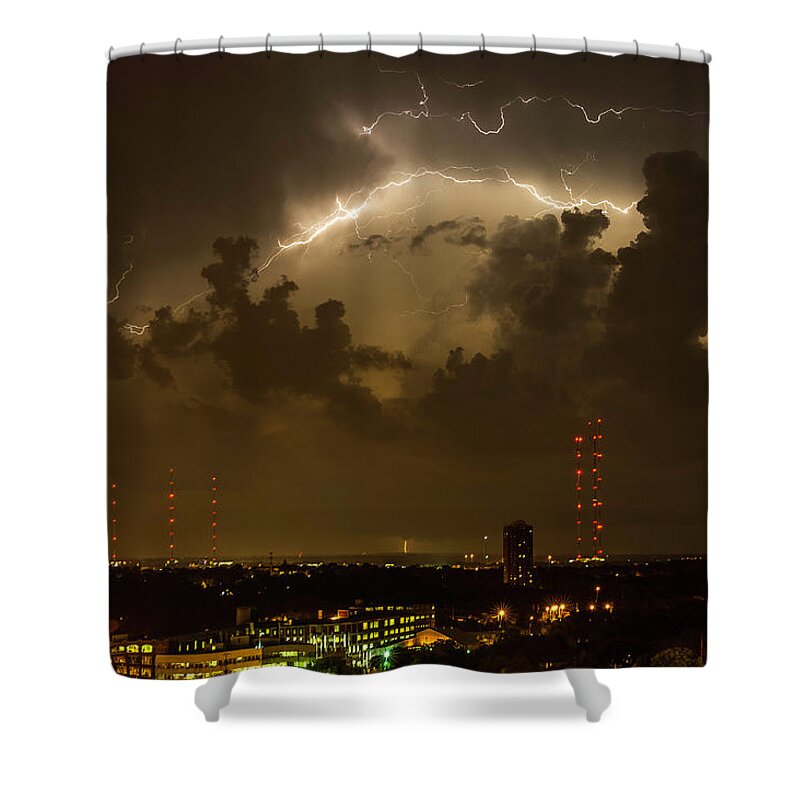 Lightening Shower Curtain featuring the photograph Storm over Milwaukee #1 by John Roach