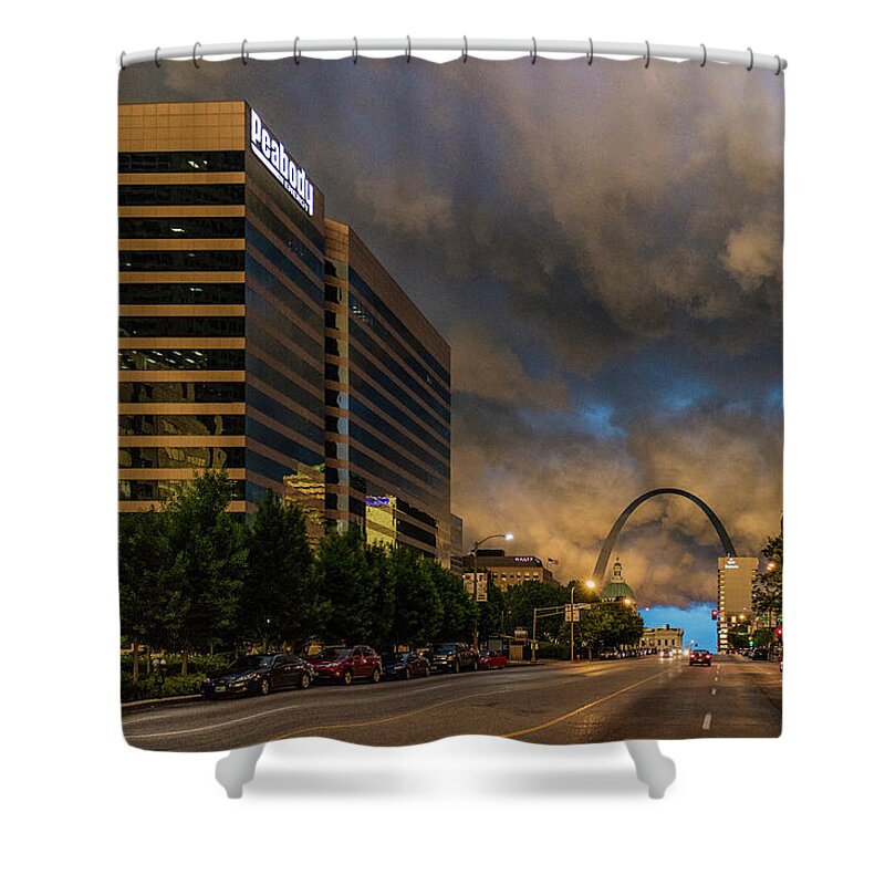 St Louis Shower Curtain featuring the photograph Storm over St Louis and the Arch by Garry McMichael