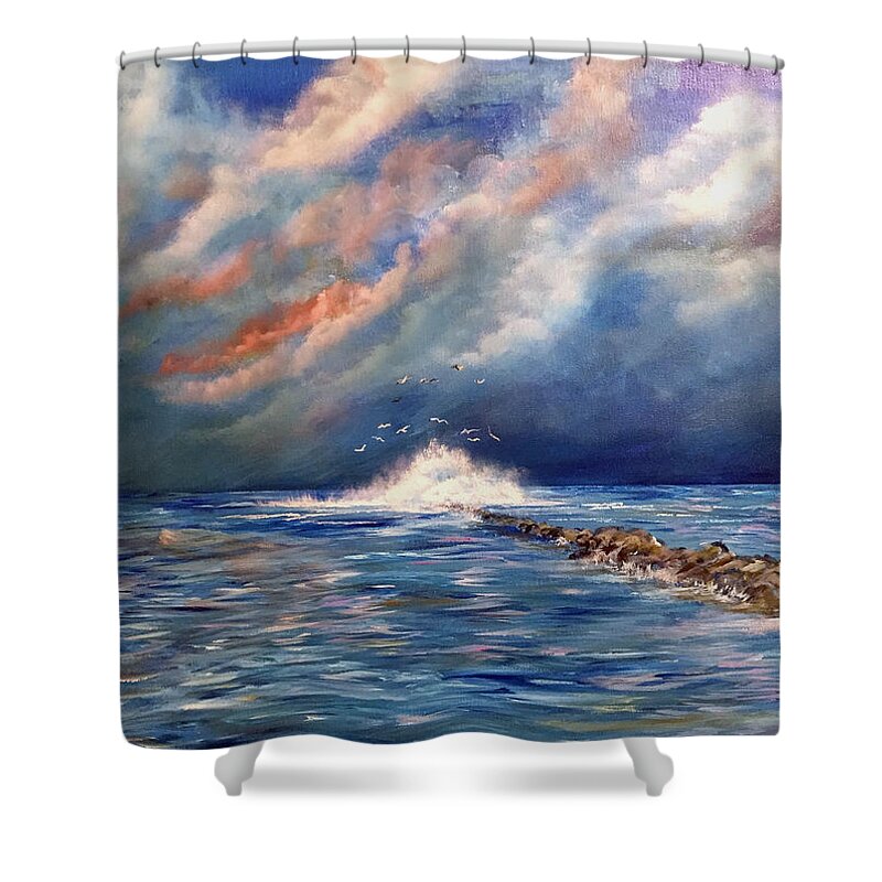Storm Paint Shower Curtain featuring the painting Storm over the ocean by Dorothy Maier
