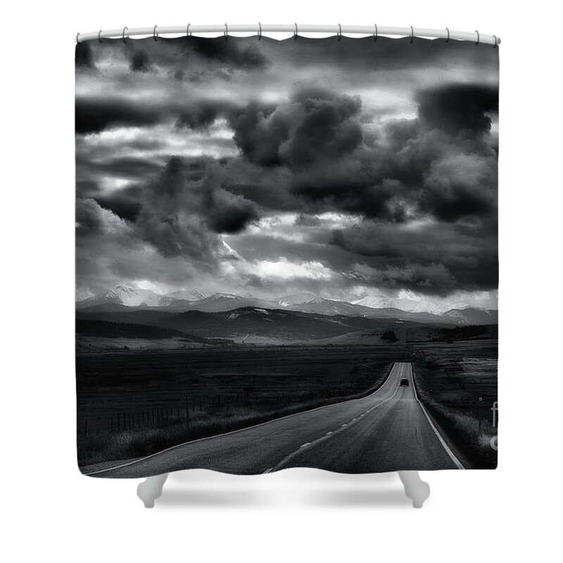 Black And White Shower Curtain featuring the photograph Storm Rider by Lauren Leigh Hunter Fine Art Photography