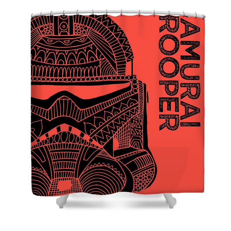 Stormtrooper Shower Curtain featuring the mixed media Stormtrooper Helmet - Red - Star Wars Art by Studio Grafiikka