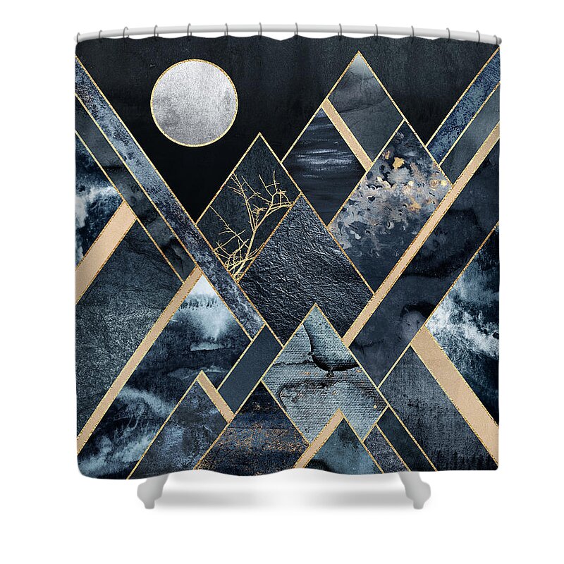 Graphic Shower Curtain featuring the digital art Stormy Mountains by Elisabeth Fredriksson