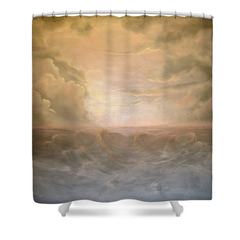 Pink And Gray Tones Shower Curtain featuring the painting Stormy Night by Sandy Dusek