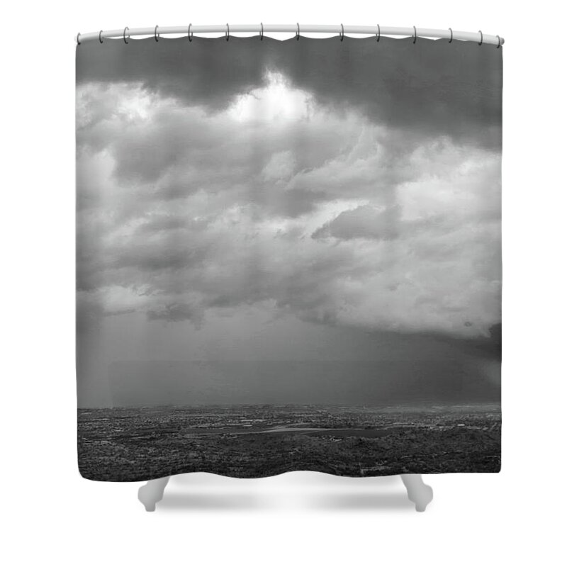 Rain Shower Curtain featuring the photograph Stormy Phoenix Black and White by Laurel Powell