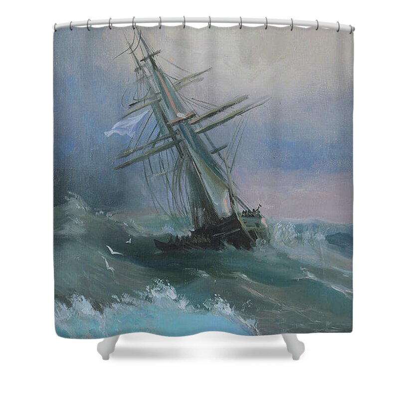 Russian Artists New Wave Shower Curtain featuring the painting Stormy Sails by Ilya Kondrashov