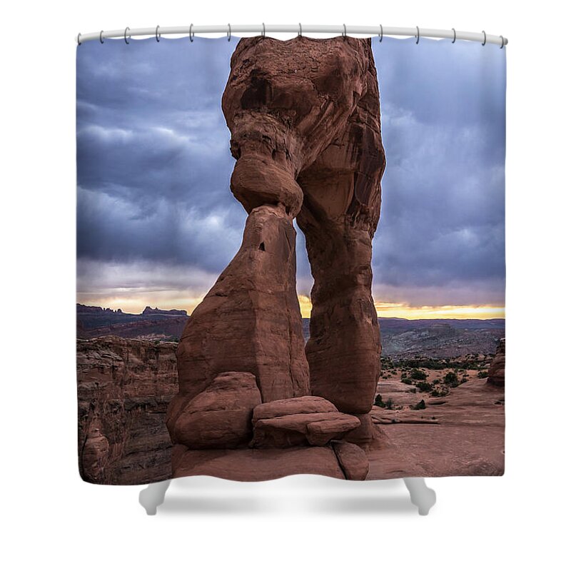 Utah Shower Curtain featuring the photograph Stormy Sunset - Delicate Arch - Moab - Utah by Gary Whitton
