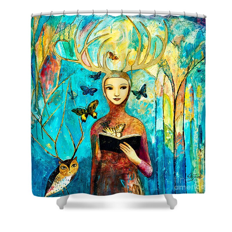 Shijun Shower Curtain featuring the painting Story of Forest by Shijun Munns