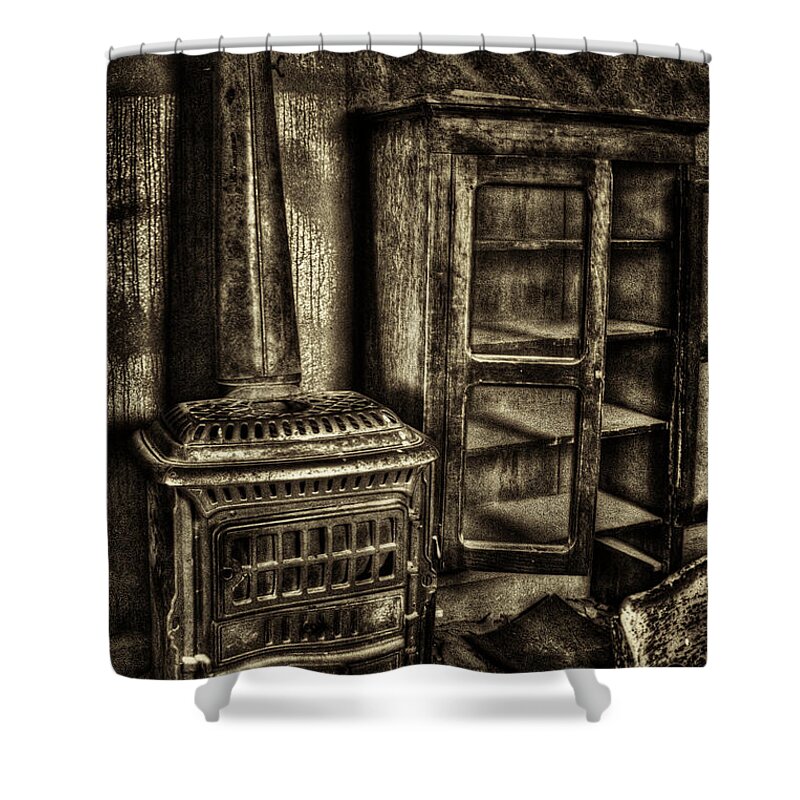 California Shower Curtain featuring the photograph Stove and Cabinet Bodie Ghost Town by Roger Passman