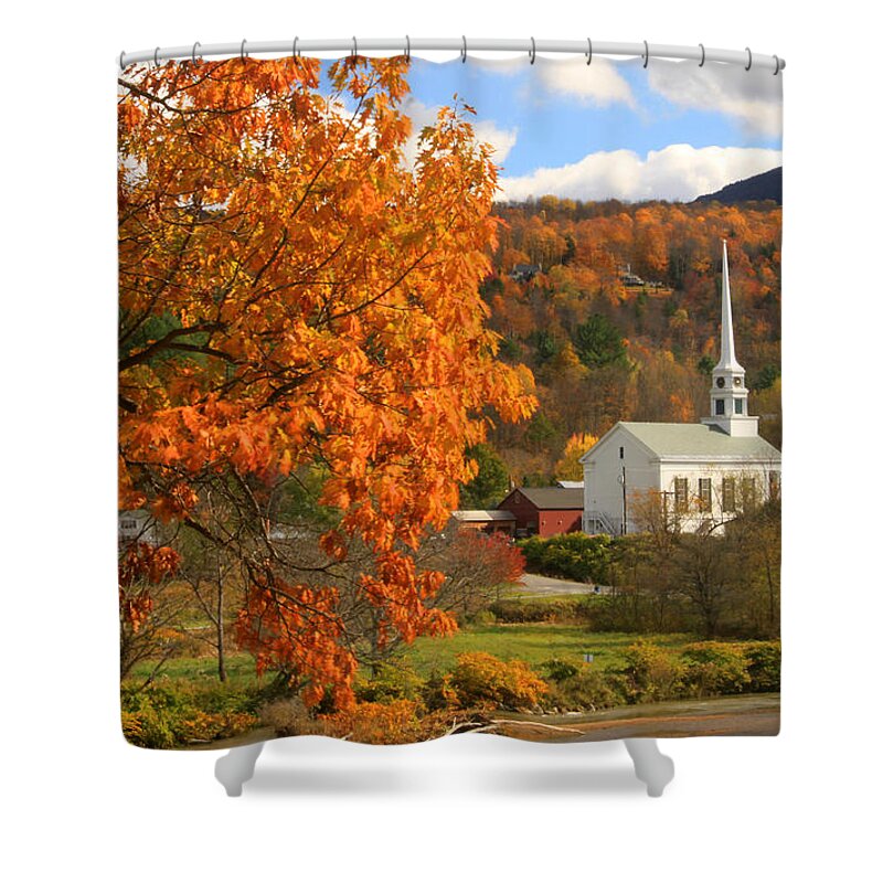 Stowe Shower Curtain featuring the photograph Stowe Vermont in Autumn by John Burk