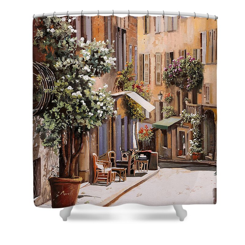 Grasse Shower Curtain featuring the painting stradina di Grasse by Guido Borelli