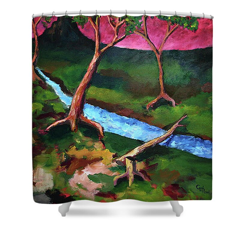 Strange Landscape Shower Curtain featuring the painting Strange Forest by Carol Neal-Chicago