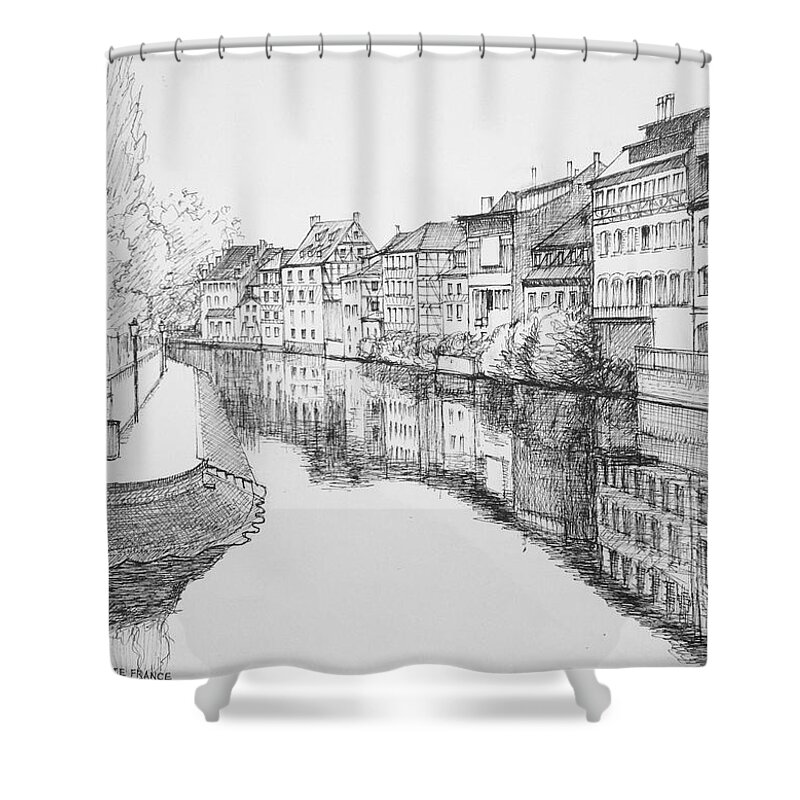 River Shower Curtain featuring the drawing Strasbourg, La Petite France, Sketch by Dai Wynn