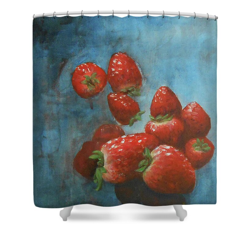 Still Life Shower Curtain featuring the painting Strawberries by Jane See